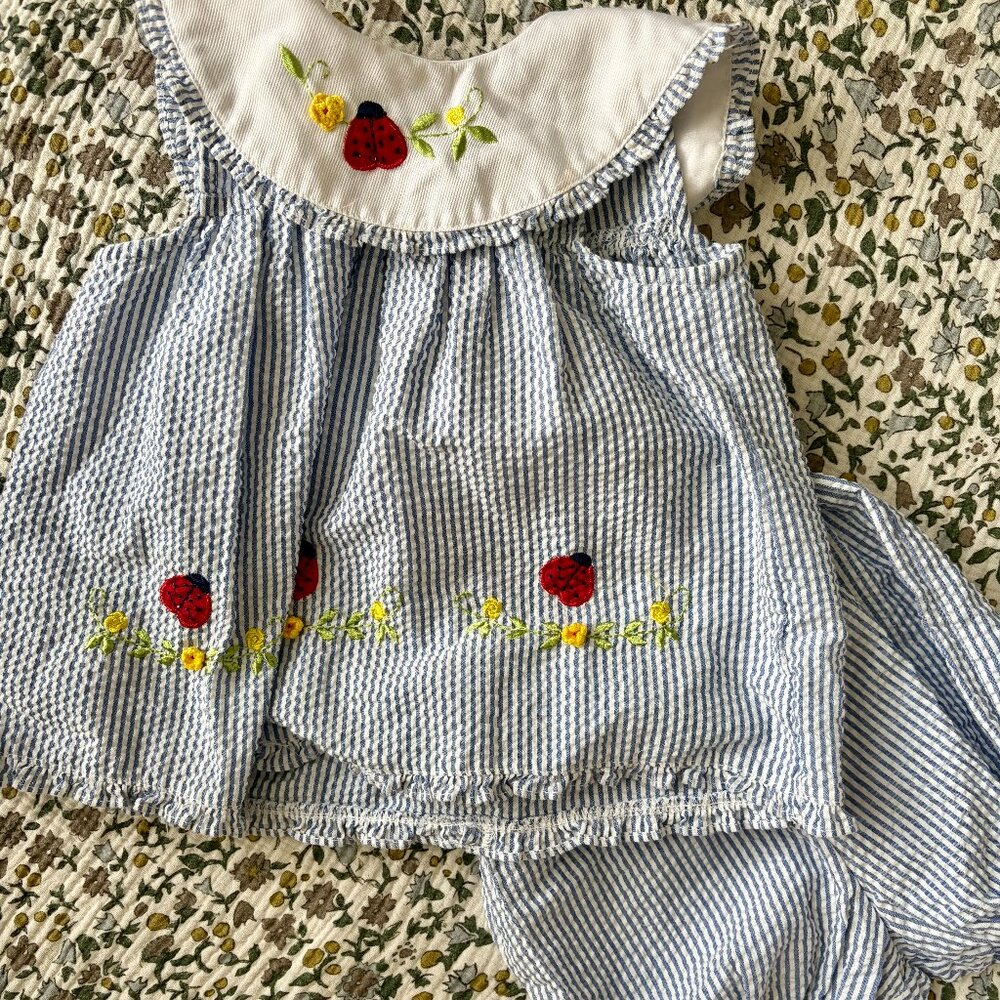 Vintage Little Bitty Seersucker Ladybug Set 24M